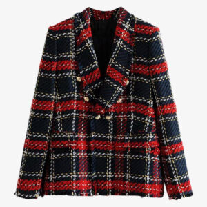 Manteau à Carreaux Rouge Vintage – Silvana